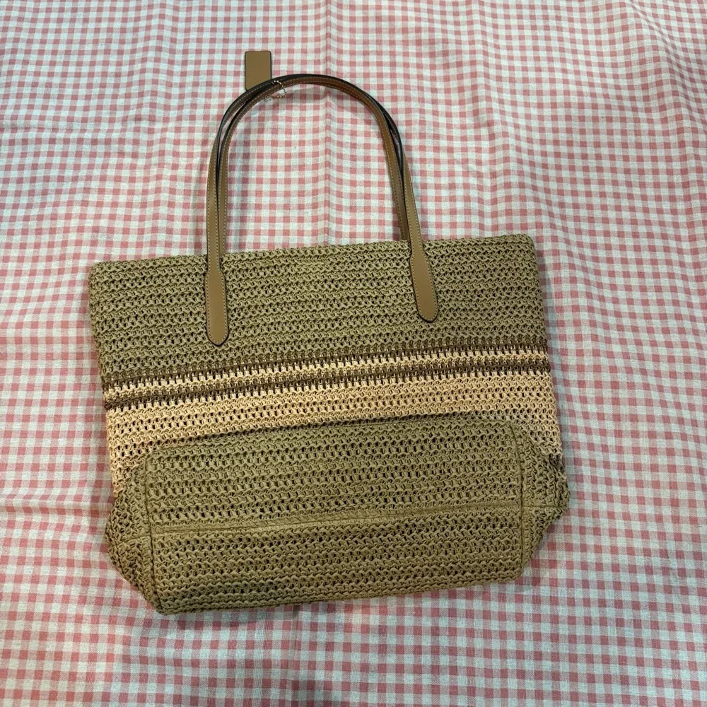 Coach Woven Straw Tote in Brown and Pink - Picture 3 of 9